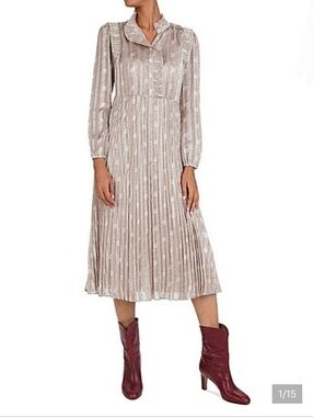 Ba&sh Light Beige and Ivory Printed Button-Front Dress
